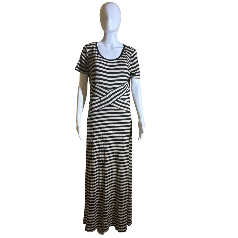 New with Tags Beige by ECI Striped Maxi Dress Black Cream Crisscross Waist Sz XL